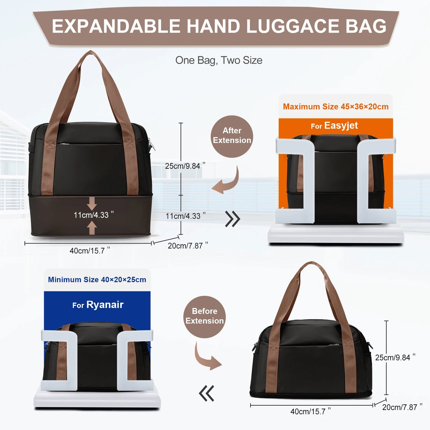 40x20x25 expandable duffel cabin bag