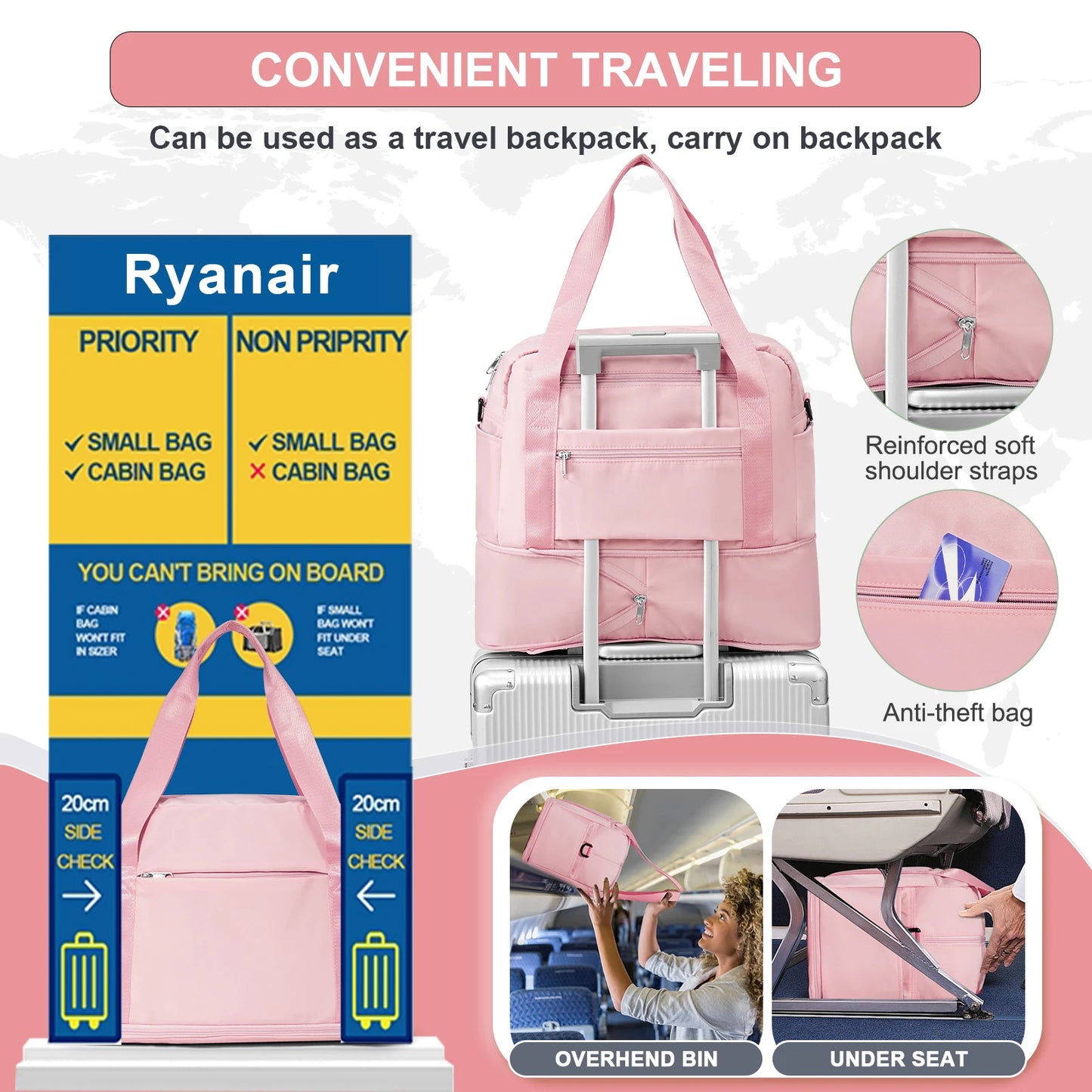 40x20x25 expandable duffel cabin bag for women