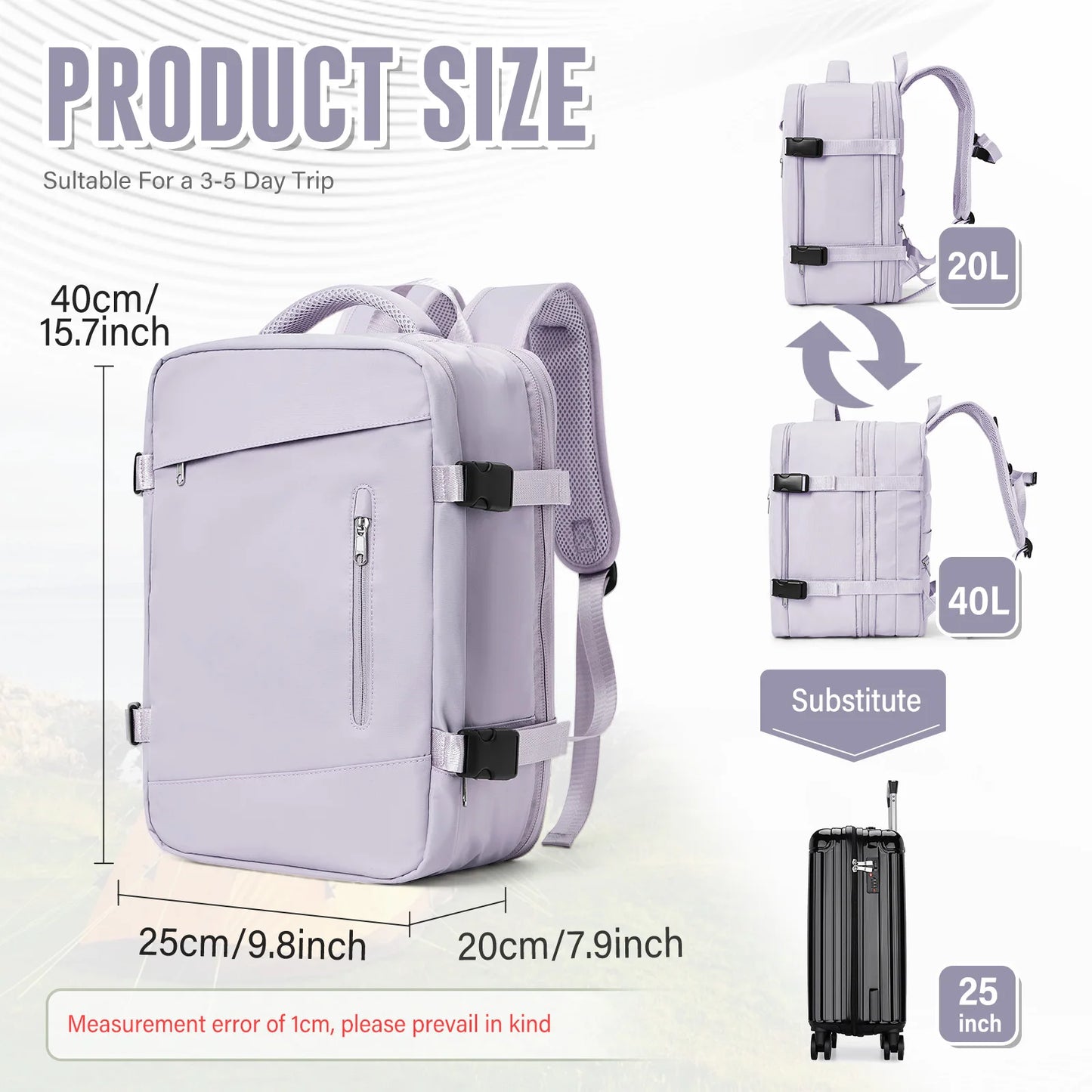 40x20x25 pink cabin bag