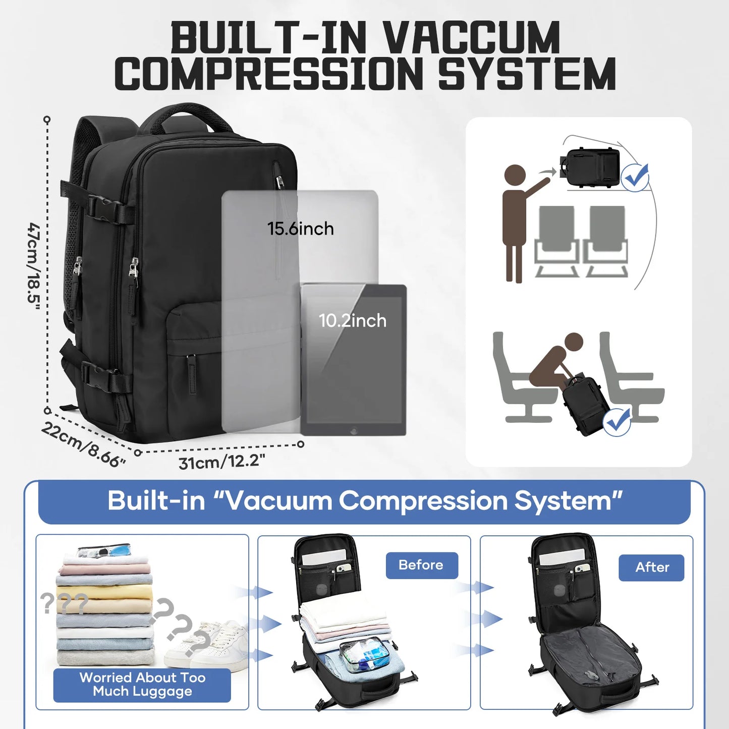 Small Vacuum Compression Cabin Backpack for EasyJet